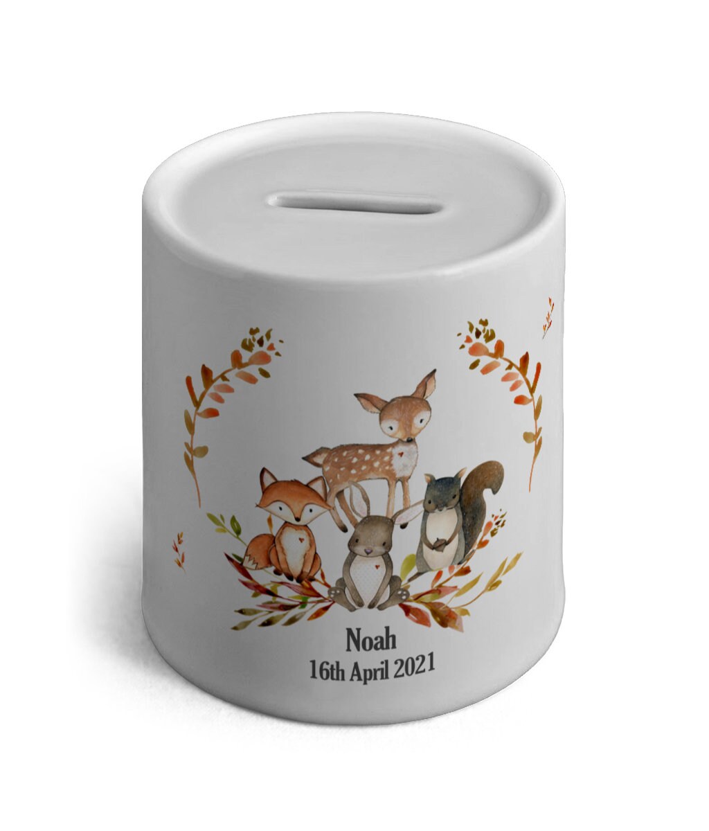 Personalised Money Box - Woodland Animals