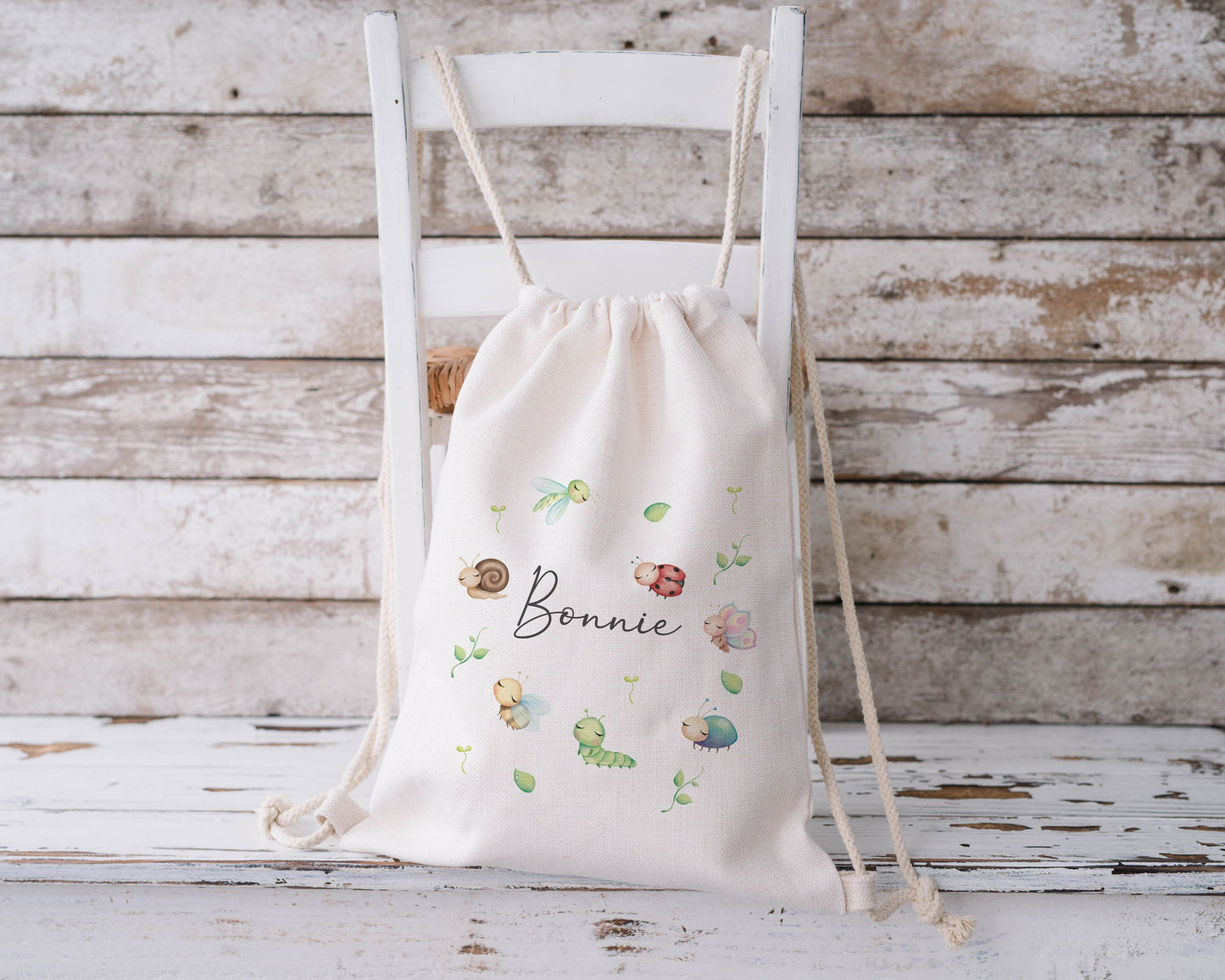 Personalised Drawstring Bag - cute bugs and insects