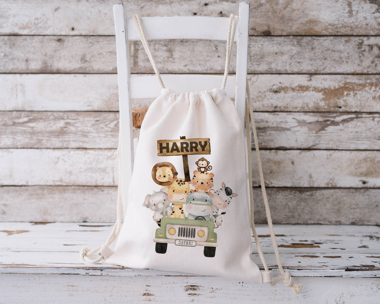 Personalised Drawstring Bag - Jungle Safari Animals