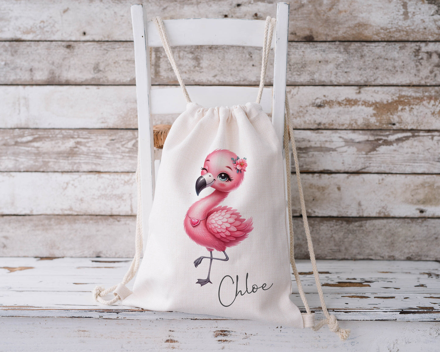 Personalised Drawstring Bag - Flamingo