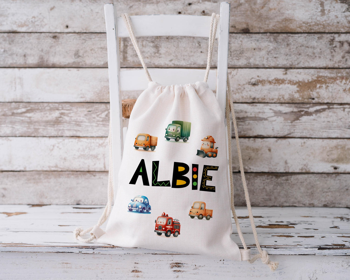 Personalised Drawstring Bag - Cars