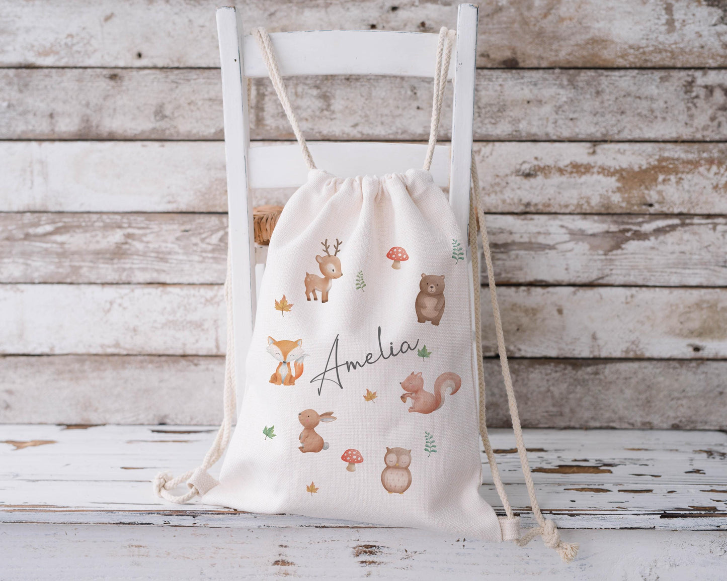 Personalised Drawstring Bag - Woodland Animals