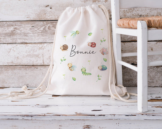 Personalised Drawstring Bag - cute bugs and insects