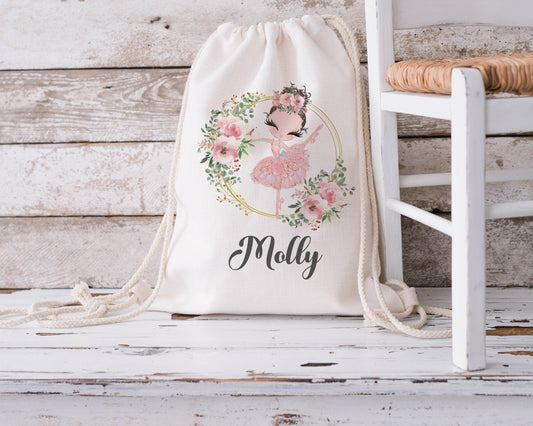 Personalised Drawstring Bag - Ballet, Ballerina