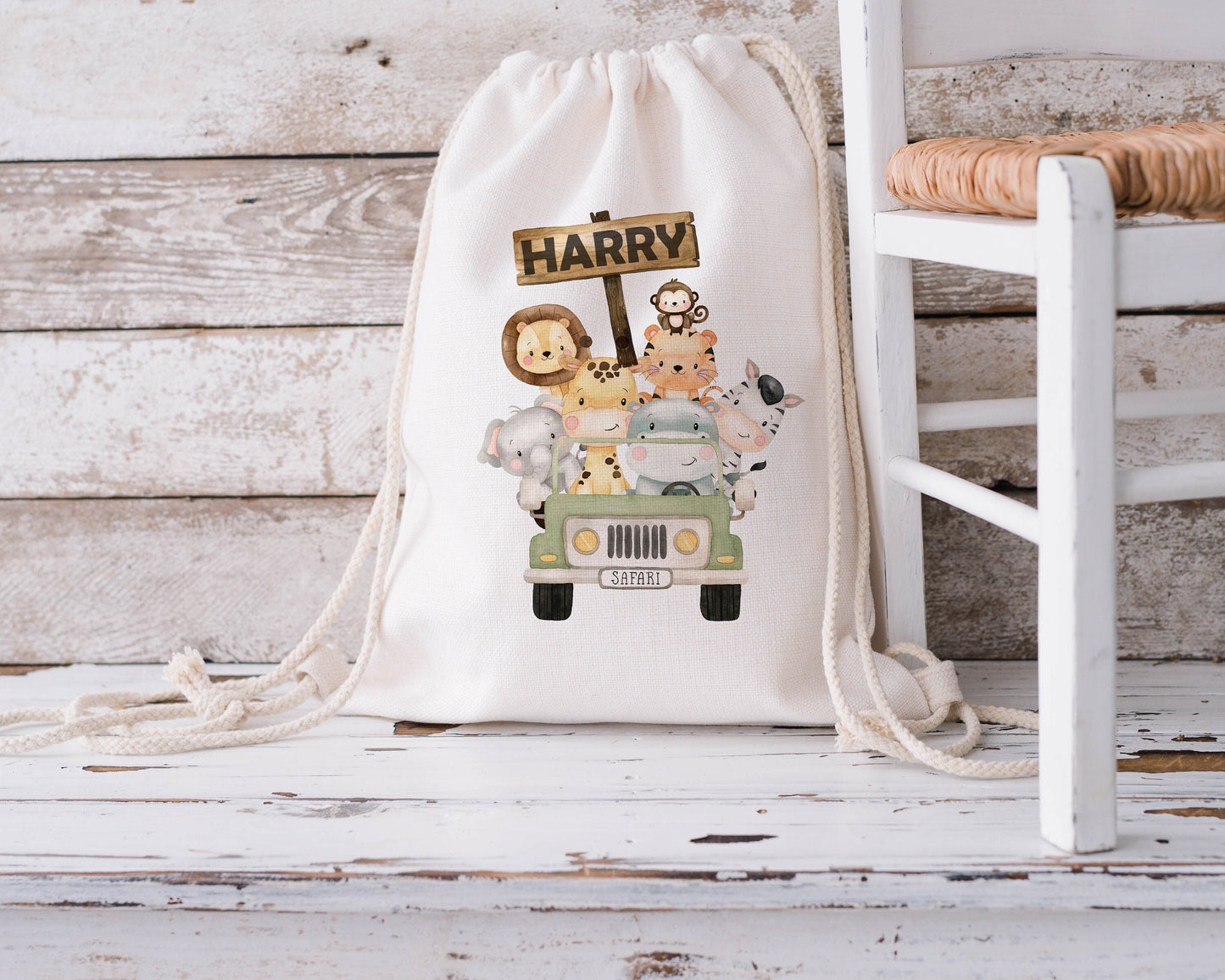 Personalised Drawstring Bag - Jungle Safari Animals