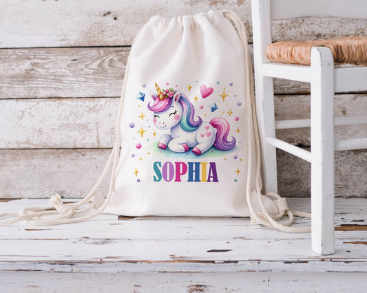 Personalised Drawstring Bag - Unicorn