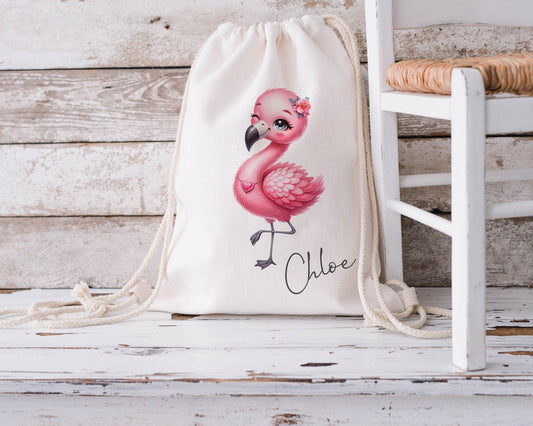 Personalised Drawstring Bag - Flamingo