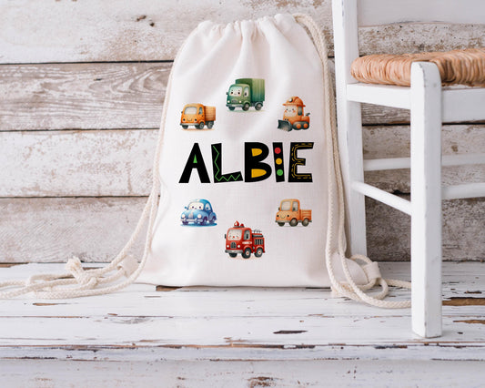 Personalised Drawstring Bag - Cars