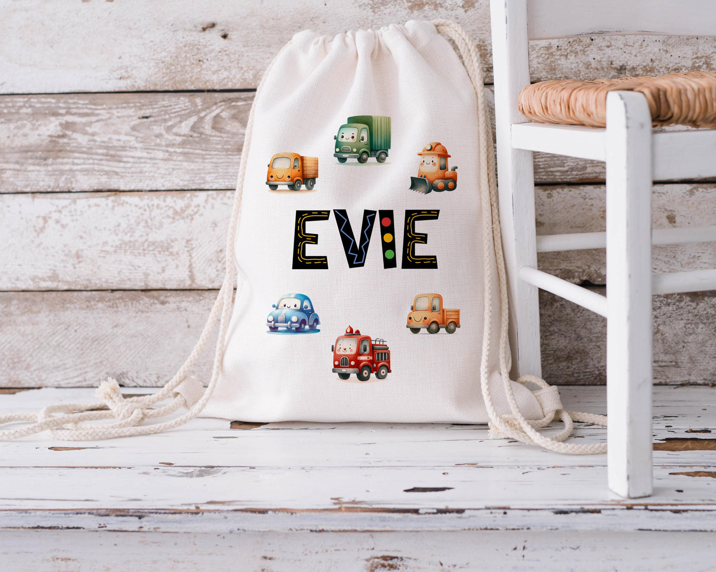 Personalised Drawstring Bag - Cars