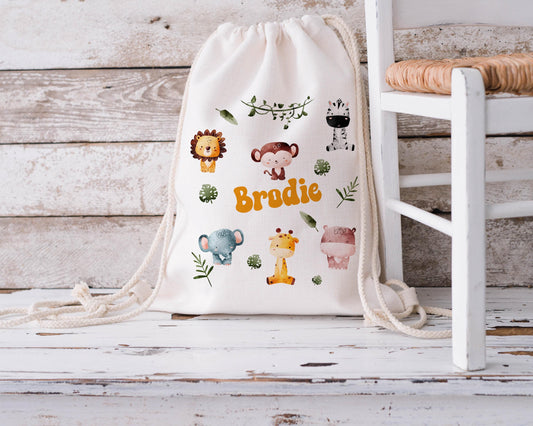 Personalised Drawstring Bag - Jungle Safari Animals