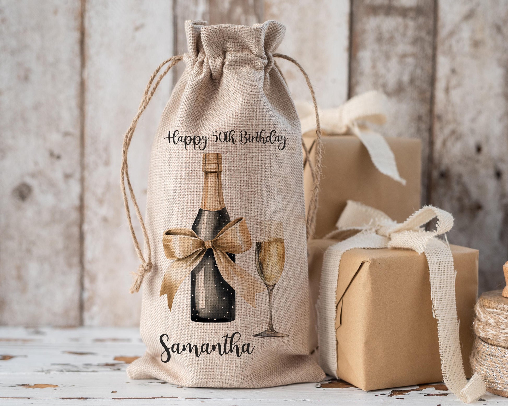 Personalised gift bag, birthday ages gift bag, wine bottle bag, champagne bag