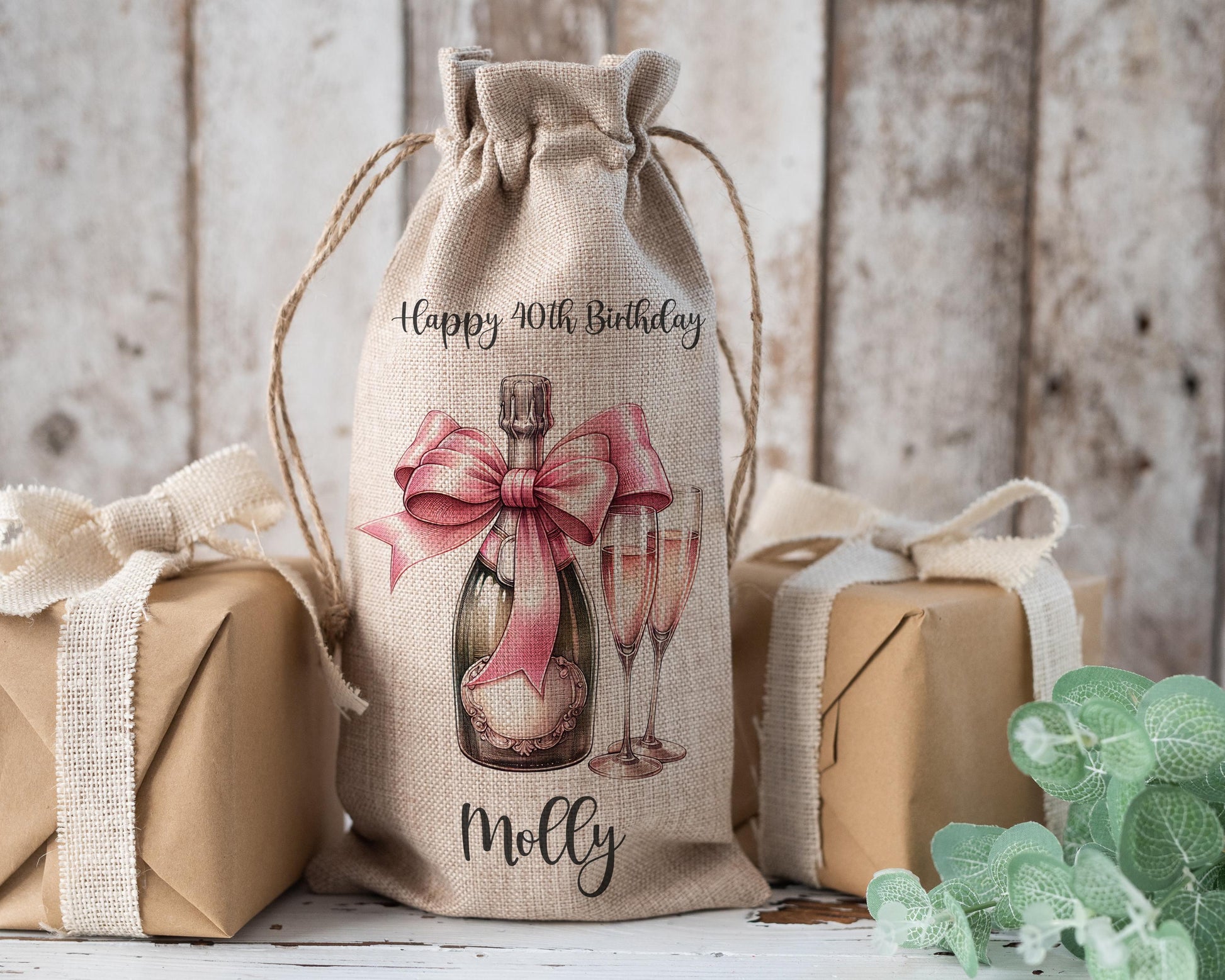 Bottle gift bag, personalised bottle bag, birthday bag, wine bag, champagne bag