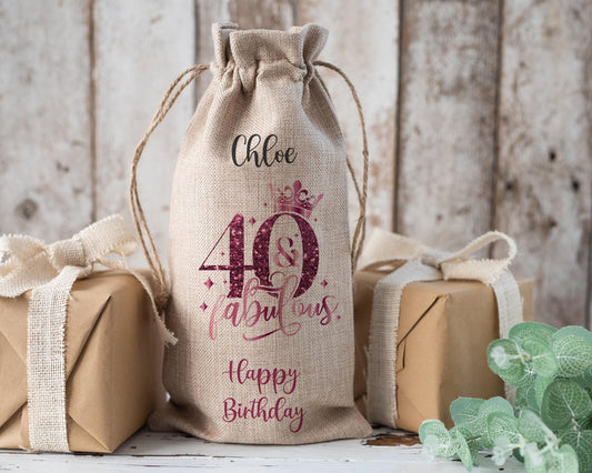 Personalised bottle bag, birthday gift bag, wine bottle bag, champagne bottle bag