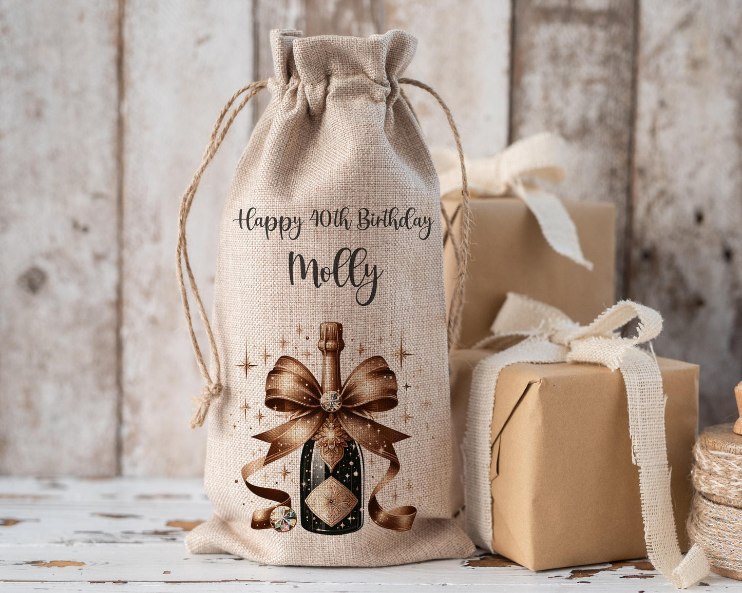 Personalised gift bag, birthday ages gift bag, wine bottle bag, champagne bag