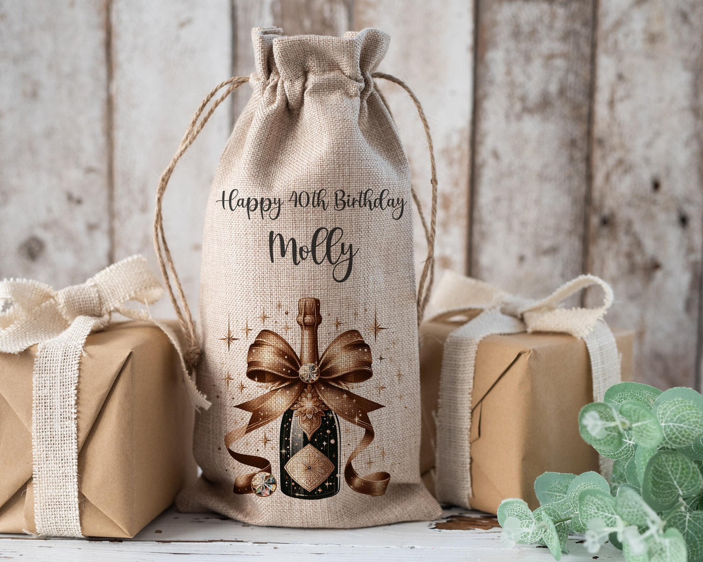 Personalised gift bag, birthday ages gift bag, wine bottle bag, champagne bag