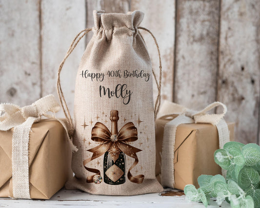 Personalised gift bag, birthday ages gift bag, wine bottle bag, champagne bag