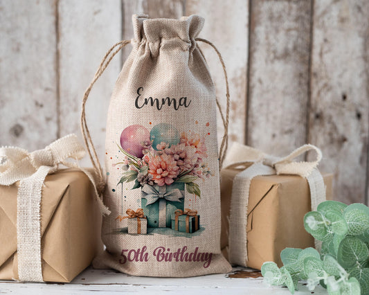 Personalised Wine Champagne Bottle Gift Bag - Any Age