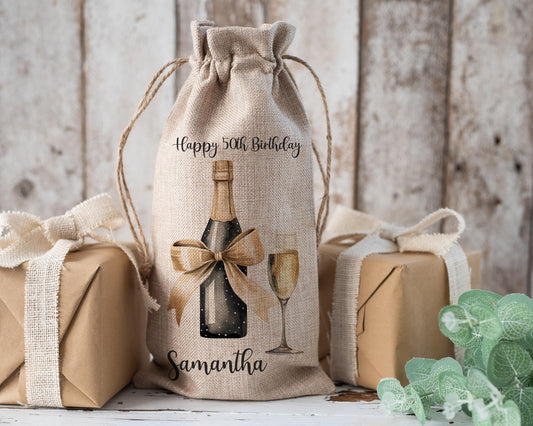 Personalised gift bag, birthday ages gift bag, wine bottle bag, champagne bag