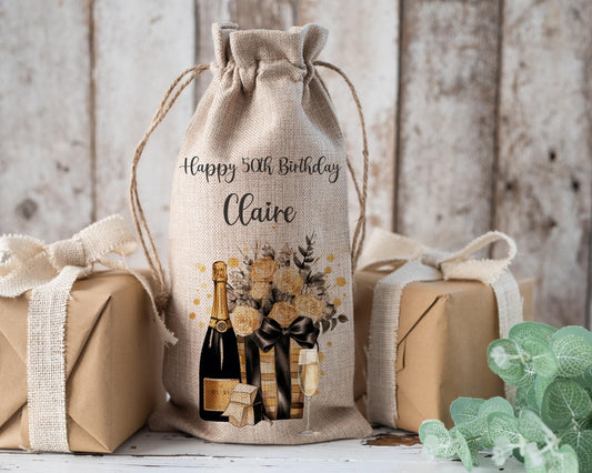 Personalised Wine Champagne Bottle Gift Bag - Any Age