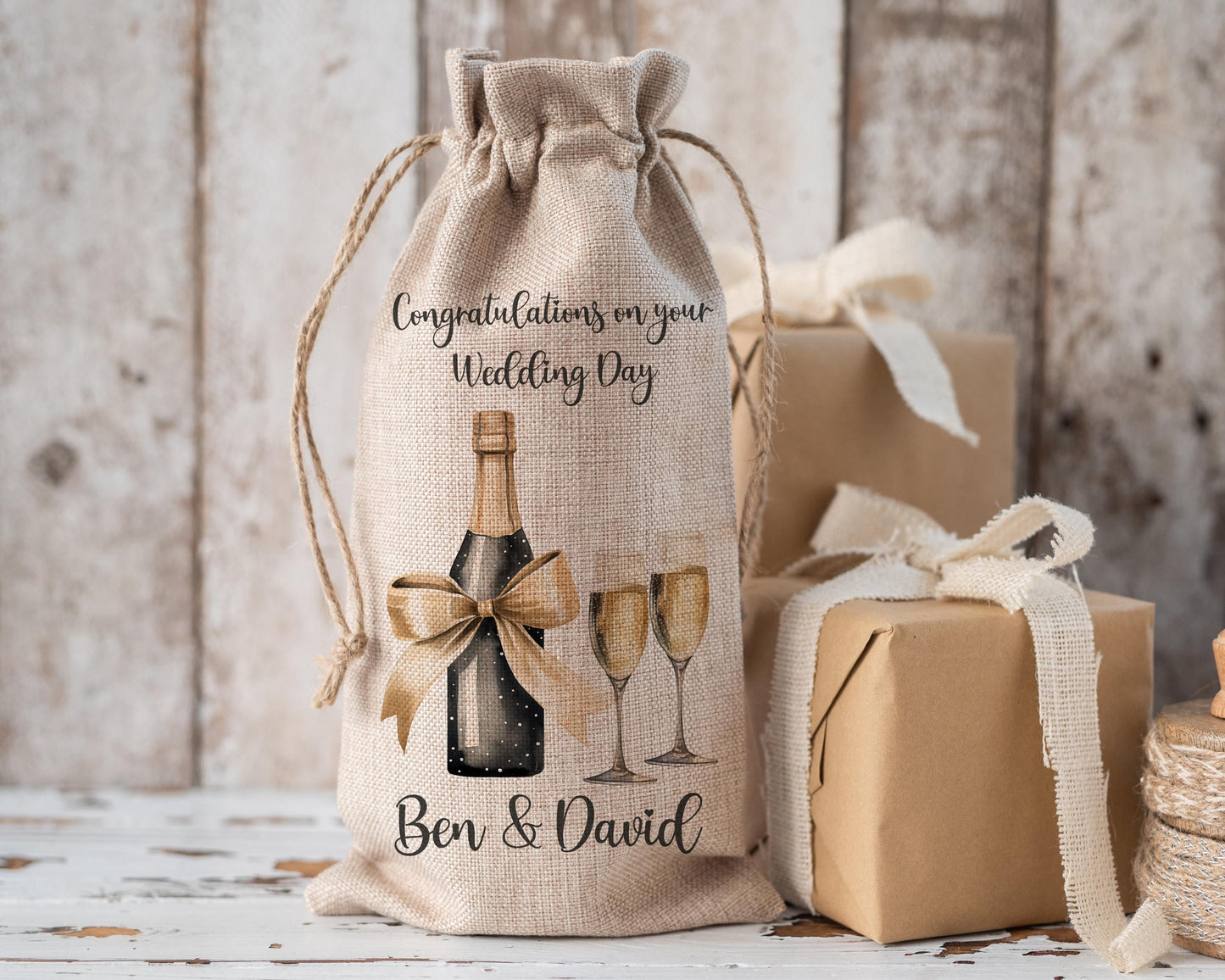 Personalised Wine Champagne Bottle Gift Bag - Wedding, Anniversary, Bride & Groom