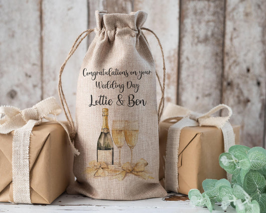 Personalised Wine Champagne Bottle Gift Bag - Wedding, Anniversary, Bride & Groom