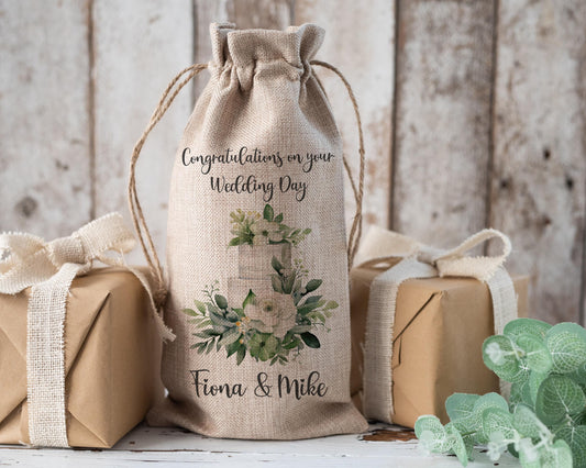 Personalised Wine Champagne Bottle Gift Bag - Wedding, Anniversary, Bride & Groom