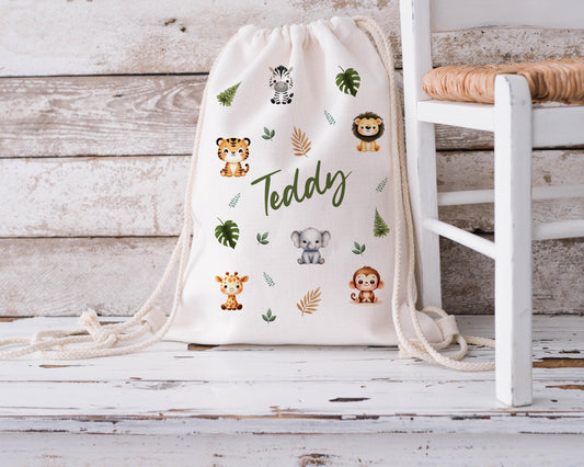 Personalised Drawstring Bag - Jungle Safari Animals