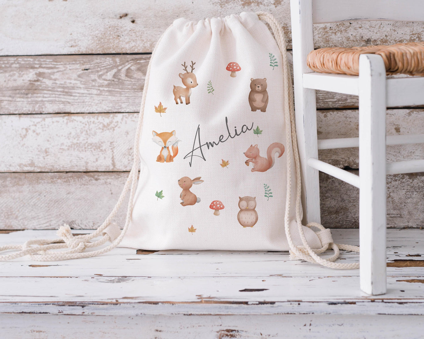 Personalised Drawstring Bag - Woodland Animals
