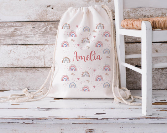 Personalised Drawstring Bag - Rainbows