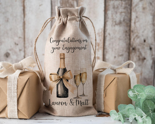 Personalised Wine Champagne Bottle Gift Bag - Engagement