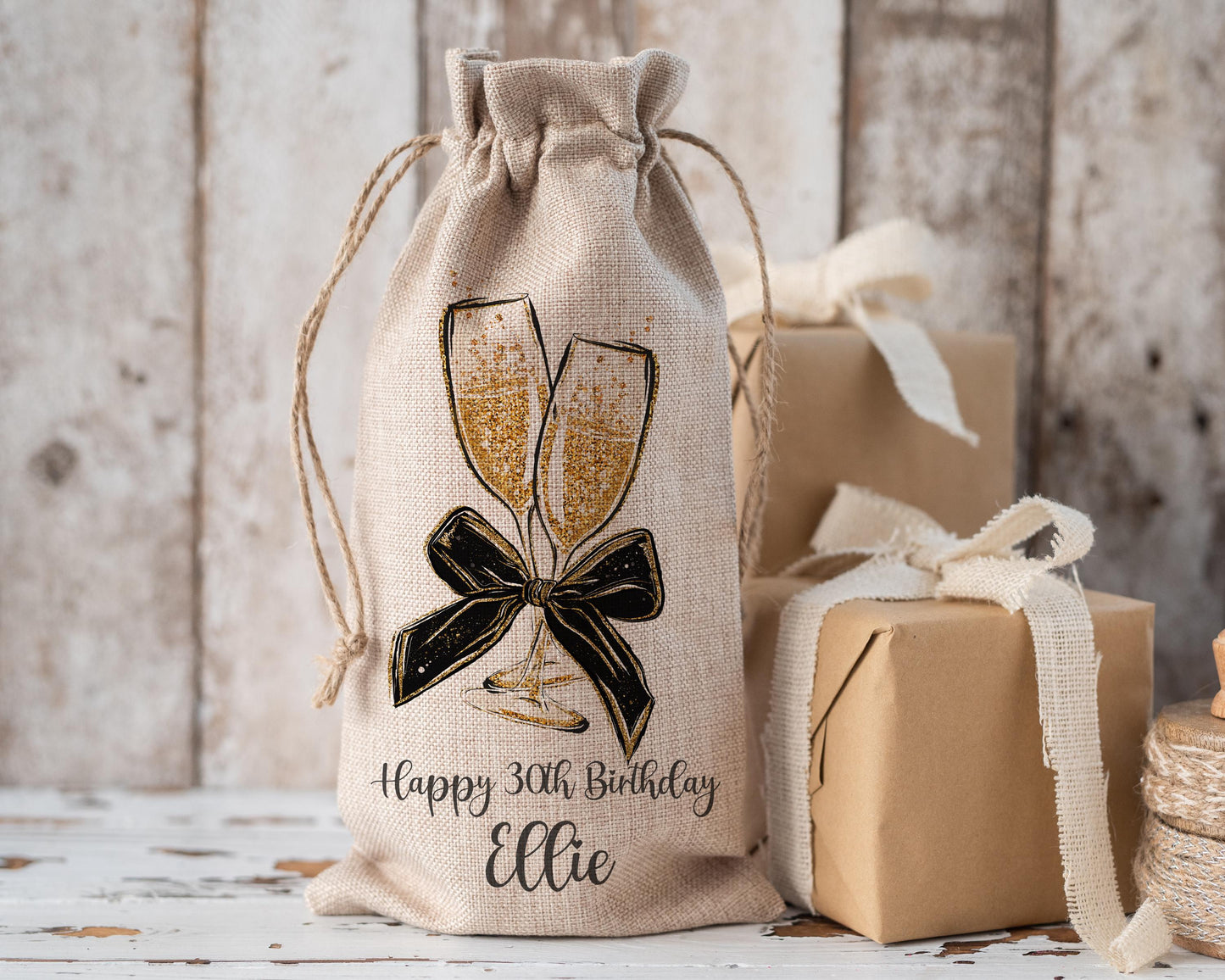 Personalised bottle bag, birthday gift bag, wine bottle bag, champagne bottle bag