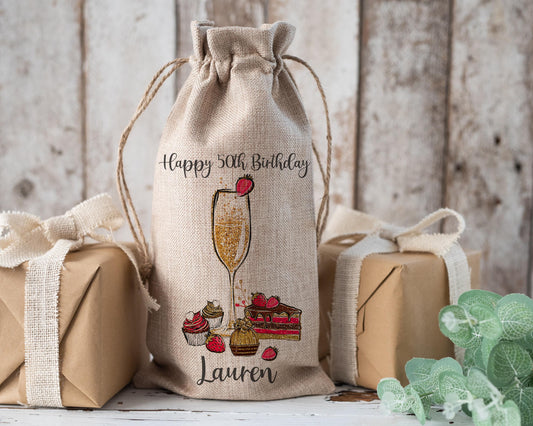 Personalised Wine Champagne Bottle Gift Bag - Any Age