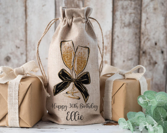 Personalised bottle bag, birthday gift bag, wine bottle bag, champagne bottle bag