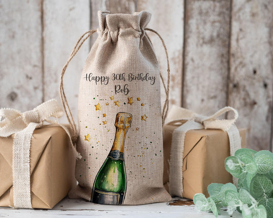 Personalised Wine Champagne Bottle Gift Bag - Any Age