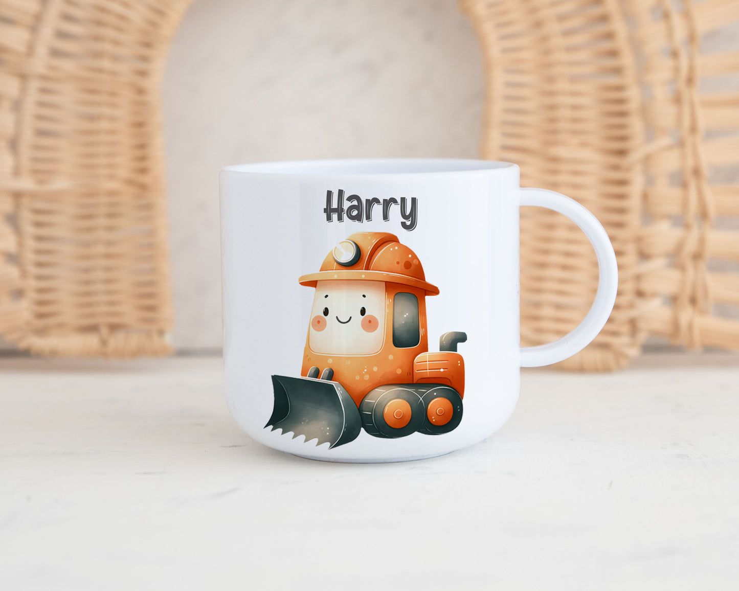 Child's Personalised Unbreakable 6oz Plastic Cup, Polymer, Construction Digger