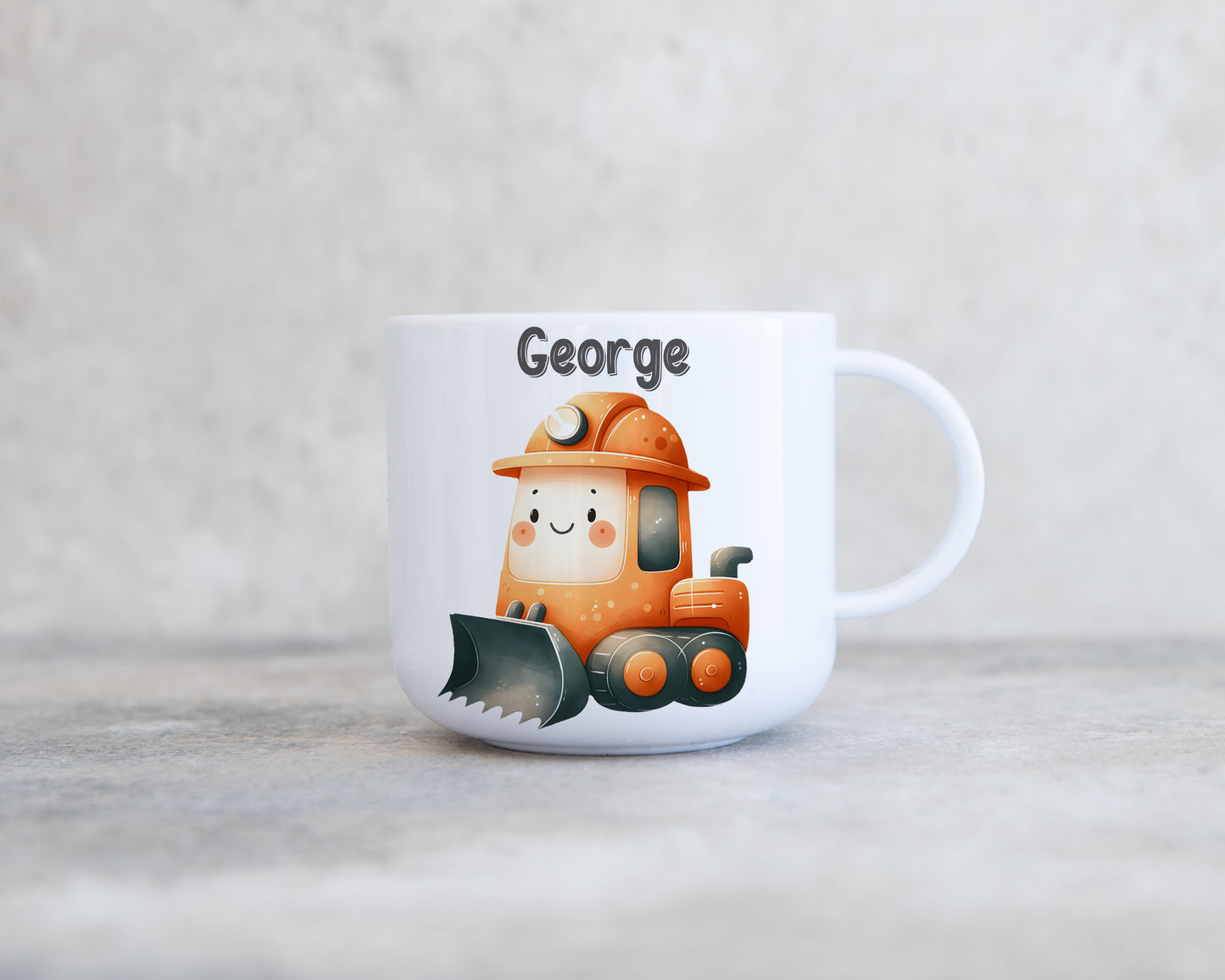 Child's Personalised Unbreakable 6oz Plastic Cup, Polymer, Construction Digger